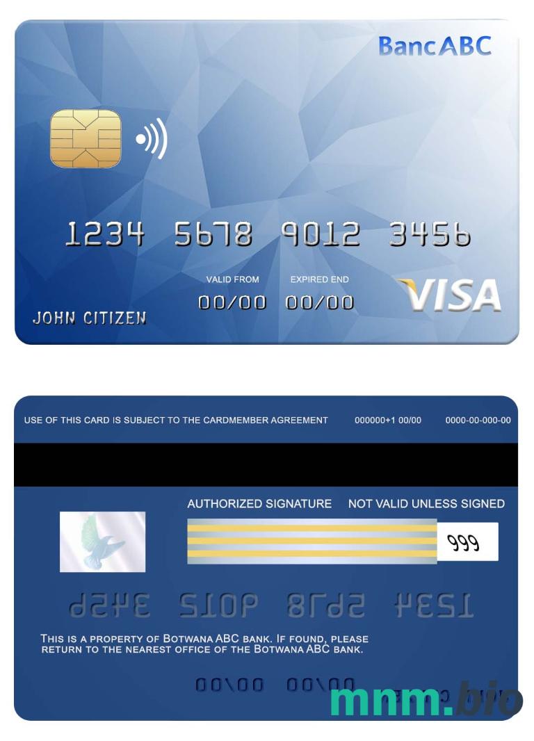 Bostwana ABC bank przykład karty visa w formacie PSD